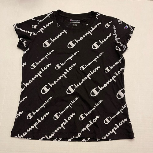 Champion Black Short Sleeve All Over Logo Classic Tee NWT Kids Size Large - Picture 2 of 6