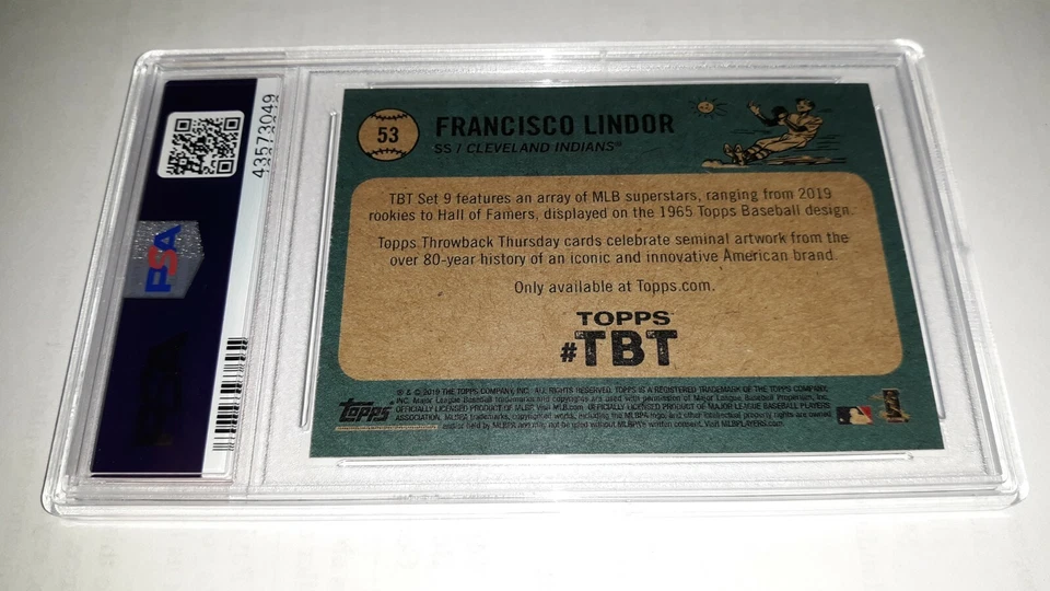 2019 Topps Throwback Thursday #53 TBT Francisco Lindor Indians PSA 9 Mint  - Image 2 of 2
