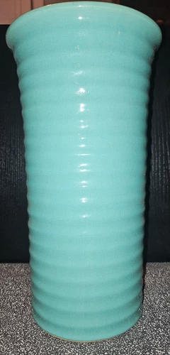 Vtg- Bauer Tall Cylinder RingWare Vase Turquoise Glaze California Pottery 10.5"