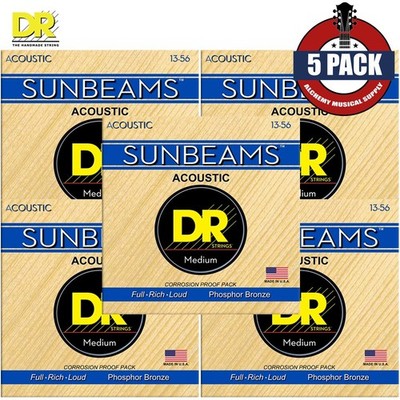 5-PACK DR RCA-13 Sunbeams Phosphor Bronze Acoustic Guitar Strings 13-56