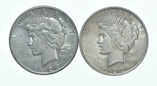 1923-S & 1923 Peace Silver Dollar $1 Bullion Collection Lot *136