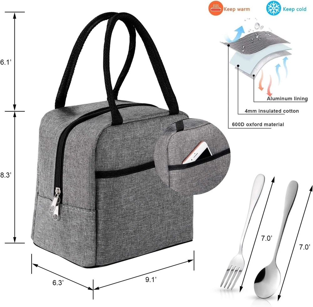 Stackable 3-Compartment Bento Box with Insulated Lunch Bag for Adults