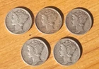 Mercury Dimes, Lot of 5, 1941-1944, 90% Silver - Winged Liberty Head