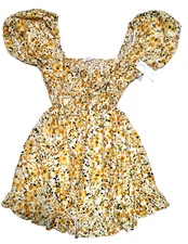 Sienna Sky Mini Dress Summer Yellow Floral Smocking Lined XL New With Tags