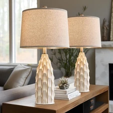 Ceramic Table Lamps Set of 2, 23.75" Modern Farmhouse Bedside Lamp - Cream Ni...