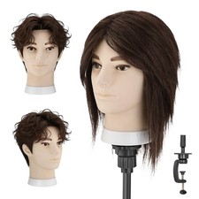 8" Barber Mannequin Head, 100 Real Brown Hair Male Head with 8", a