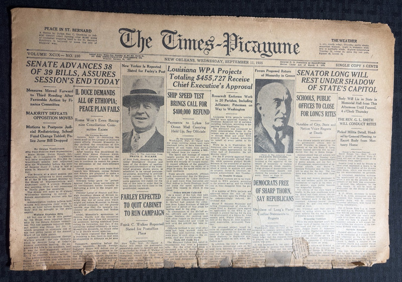 1935 Sept 11 THE TIMES PICAYUNE NO Newspaper GD 2.0 Senator Huey P Long