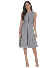 Calvin Klein A-Line Dress Women's 12 Heather Gray Zipper Front Stretch TLW716