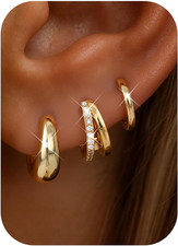 3 Pairs Small 14K Gold Plated Hoop Earrings for Women Trendy Hypoallergenic Silv