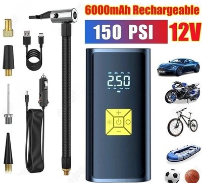 150 PSI Air Compressor Tire Inflator Fits Car Moto Bike Tires Air Pump Cordless
