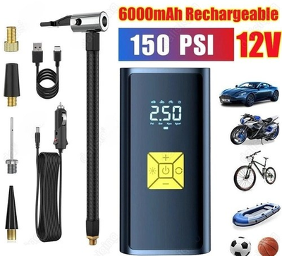 #ad 150 PSI Air Compressor Tire Inflator Fits Car Moto Bike Tires Air Pump Cordless $14.99