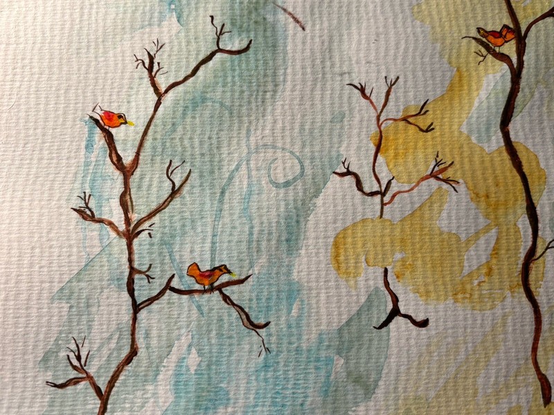 Delicate Bird watercolor Nature original landscapes COA Birds Of A Feather