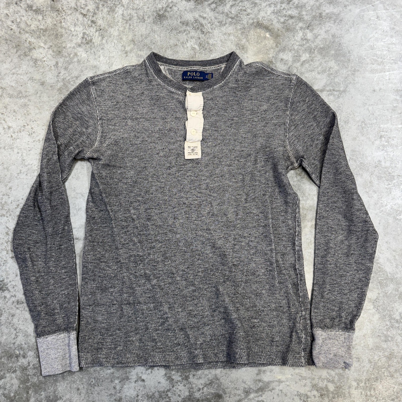 Polo Ralph Lauren Shirt Mens Small Gray Long Sleeve Thermal Waffle Henley