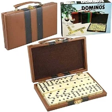 Domino Double Six-Ivory and Black Tilex with Metal Spinners in Deluxe Travel
