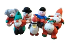 SOFT DREAMS Nylon Plush Lot of 7 Christmas Santa Penguin Snowman Bear