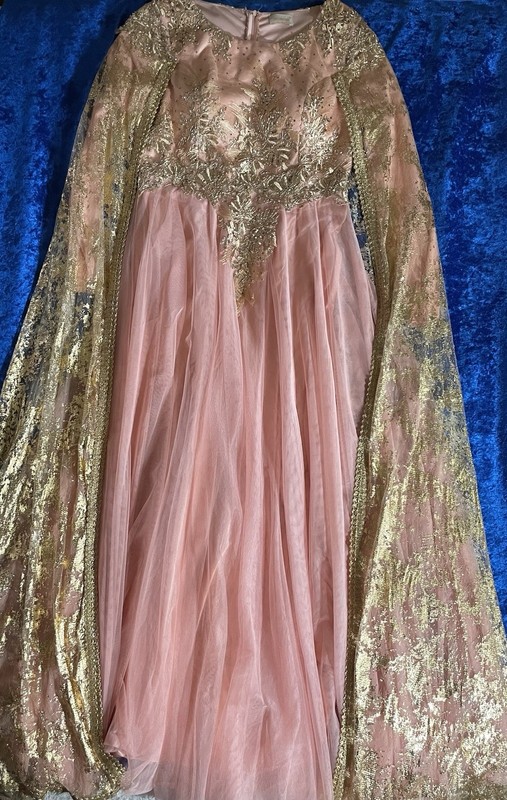 Roccobenetti Modest Gown Pink Gold Arabian Party Dress Large FLAW SEE PIC
