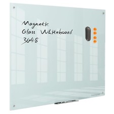 Magnetic Dry Erase Board - Frameless Glass White Board 48 x 36 Inches, Wall M...