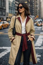 Vintage ETIENNE AIGNER Reversible Trench Coat Belted Maroon/ Beige Leather Sz 10