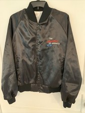 Chevy Heartbeat Of America Size L Black Nylon Jacket Embroidered Graphics Vtg
