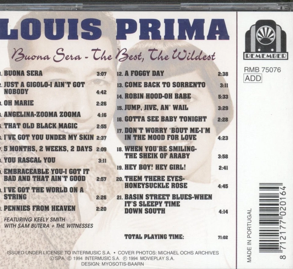 Louis Prima Buona Sera - the Best, the Wildest CD Europe Remember 1999 RMB75076 - Image 2 of 3