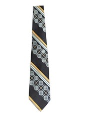Vintage 1970s Wembley Wemlon Tie   Geometric Mod Print Navy Blue Gold 3.5  Wide