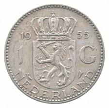 SILVER - Quarter-Sized - 1955 Netherlands 1 Gulden - World Silver Coin *922