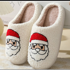 Santa Slippers: Embroidered Plush Holiday House Shoes