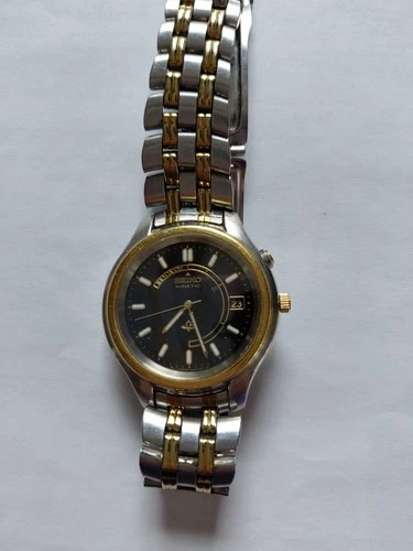 Vintage  Mens Seiko KINETIC 5M42-0A19 Skeleton Back Automatic Watch Gold Tone 7"