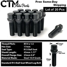 20x Black 14x1.5 Ball Seat Wheel Lug Bolts 45mm Shank Fit Mercedes Stock Wheels