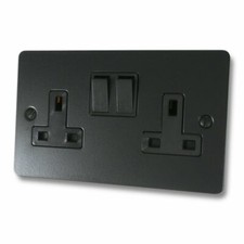 Flat Matt Black Plug Sockets Light Switches Dimmers - Whole Range available