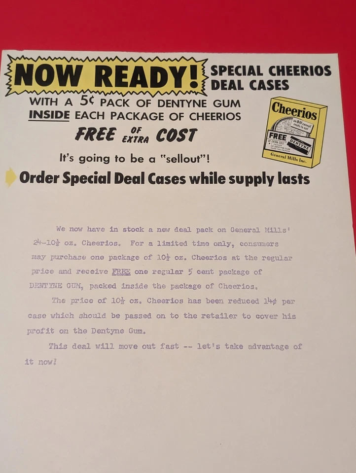 Vtg 50's Cheerios Cereal Promotional Letter - Dentyne Gum Ad - Rare Ephemera  - Image 4 of 4