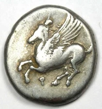Greek Corinth AR Stater Silver Pegasus & Athena Coin 375-300 BC - Good Fine / VF