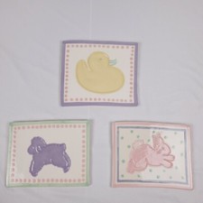 Set/3 Handpainted Ceramic Nursery Baby Wall Art Plaque Hangings Bunny Duck Lamb