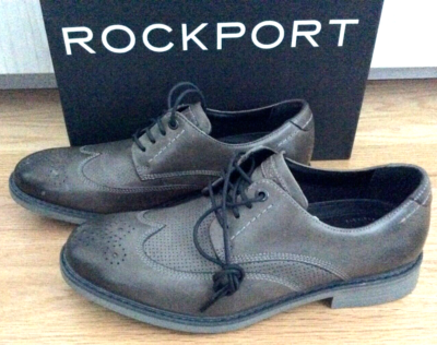 NWB Rockport Grey Leather Wingtip Oxford Shock Absorbing 