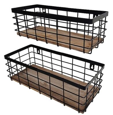 Metal Wire Basket Detachable Wood Base Storage Organizer Farmhouse Small Bins Fo