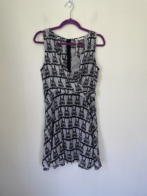 Hem & Thread NEW Black White Sleeveless Faux Wrap Lined Dress ~ NWT Size M