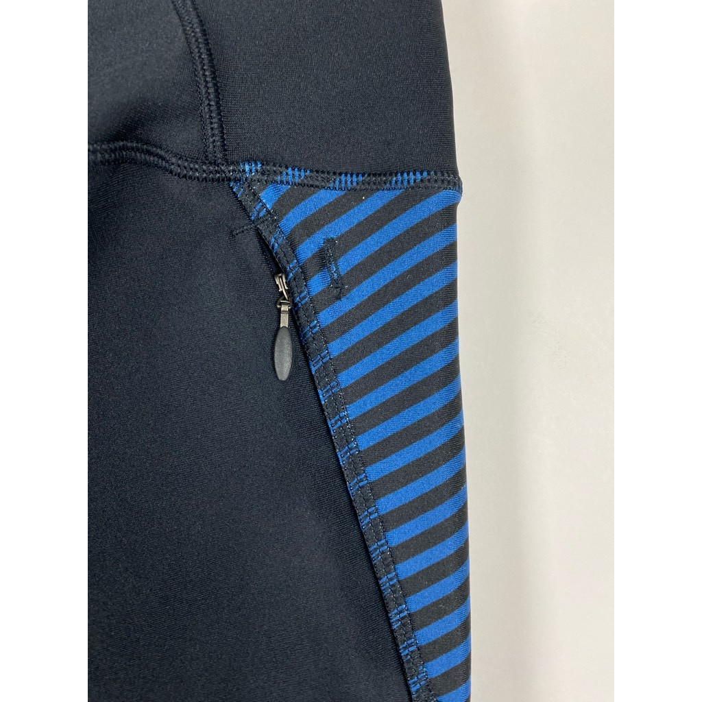 Under Armour Leggings Womens M Black Blue Heatgear Running Crops Mesh Insets thumbnail 3