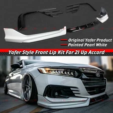 FOR 2021-2022 ACCORD YOFER PEARL WHITE FRONT BUMPER LIP + FOG LIGHT TRIM GARNISH