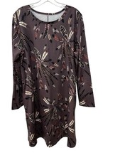 Unbranded Tunic Sweater Dress Feather Print Flare Swing Brown Pockets Size XL