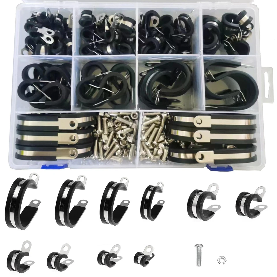110pc P Clips Cable Clamps Rubber Cushion Hose Pipe Clamp Brake Line Loop Tubing - image 4 of 4