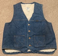 Vintage 60s/70s Mens XXL 2XL Wrangler Sanforized Sherpa Denim Jean Vest USA