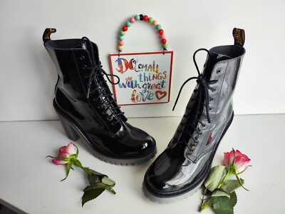 Dr Martens Kendra heeled ankle black patent platform boots UK7 EU41 US9  UK