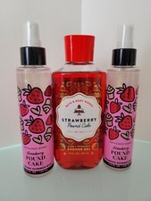 Bath  Body Works Strawberry Pound Cake Shower Gel 2 diamond Shimmer Mist Spray