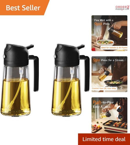 Glass Olive Oil Sprayer 16oz - 2 in 1 Dispenser for Cooking, BBQ, Salad - Black