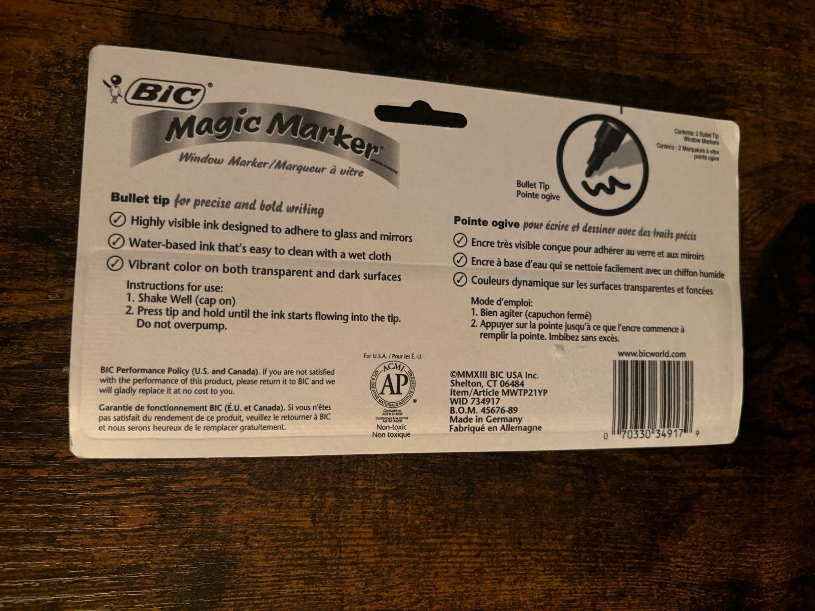 BIC Magic Marker Window Markers Removable Yellow and Pink Bullet Tip NEW