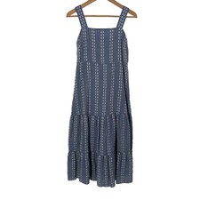 Madewell Womens Midi Sundress 2 Blue Tiered Embroidered Boho Hippie Coastal