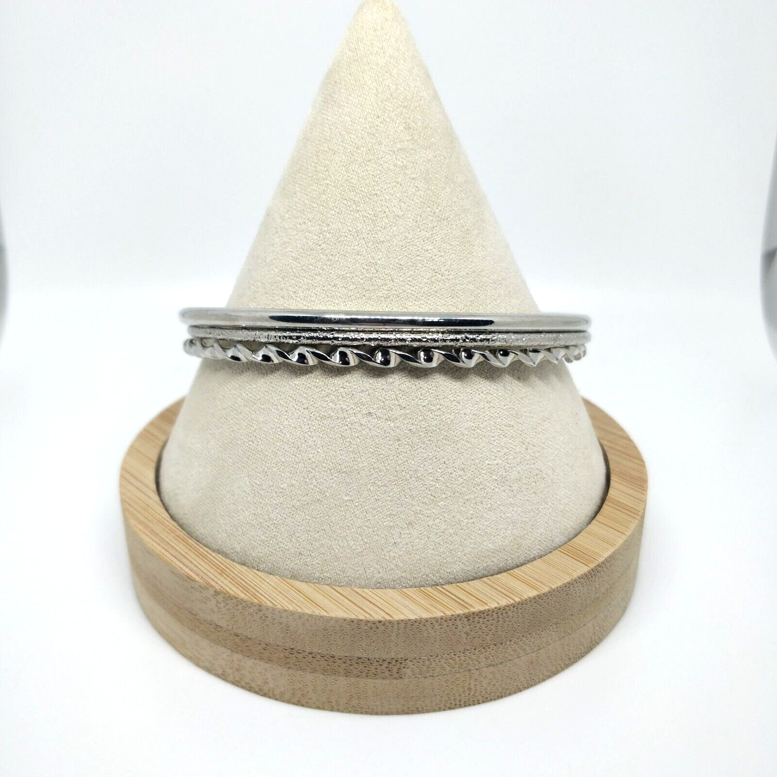 Silver Tone Stacking Bangle Bracelets Set of 3 Te… - image 1