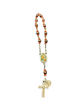 Handmade Catholic Rosary Decade Pocket Brown Coral St. Christopher