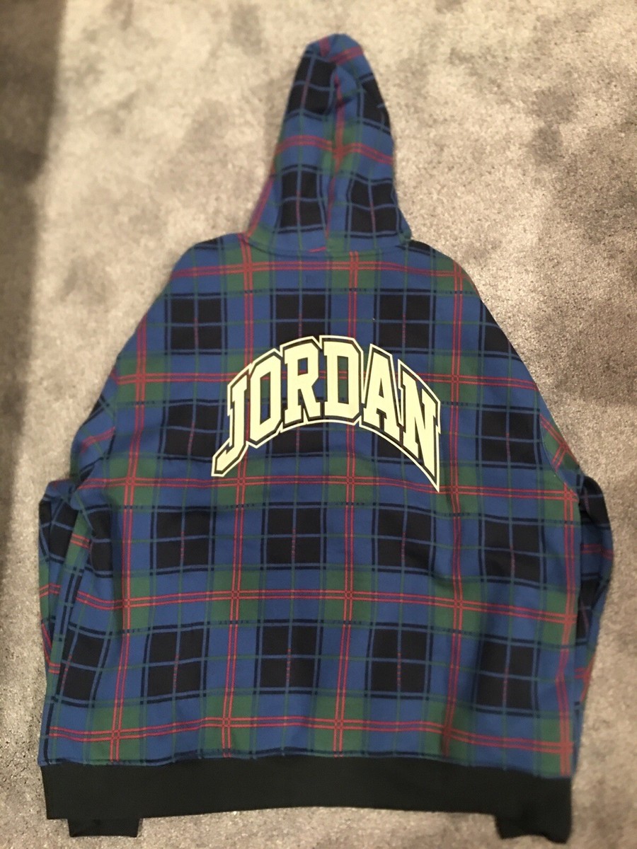 Nike Air Jordan Essential Blue Plaid Hoodie Mens Size 2XL DV1578