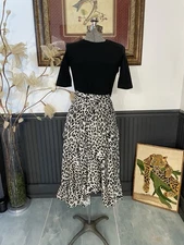 Maje Raprile Leopard Print Layered Look Tie Front Midi Dress - Sz 40/US L 🧡🎀